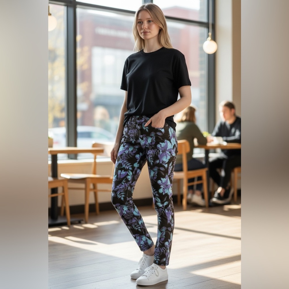 Insight Black and Purple Patterned Skinny Pants